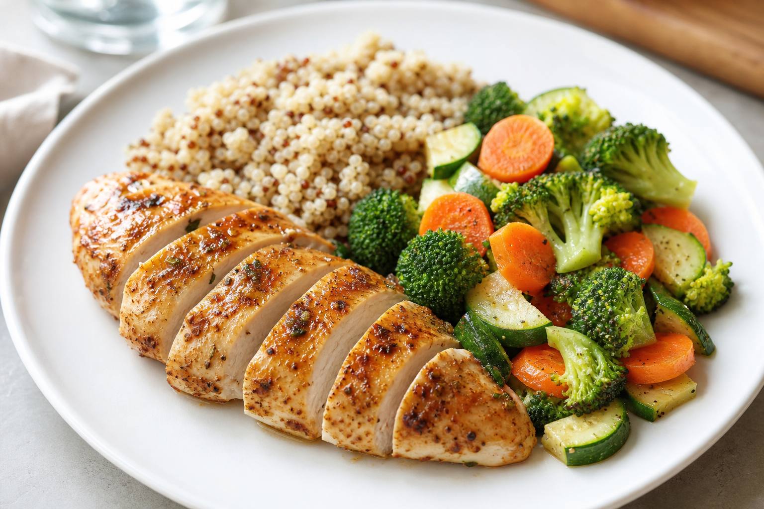Ebéd: sült csirke, quinoa, párolt zöldségek
