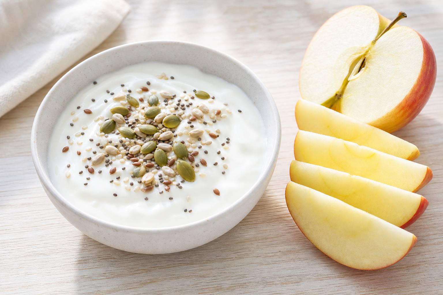 Uzsonna: joghurt magvakkal és almával